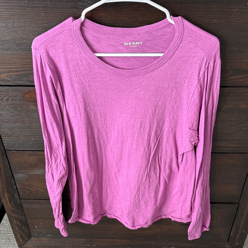 Old Navy Long Sleeve Scoop Neck Top — Bright Pink